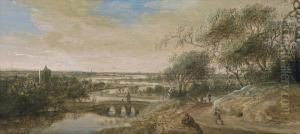 Wide River Landscape With Wanderers