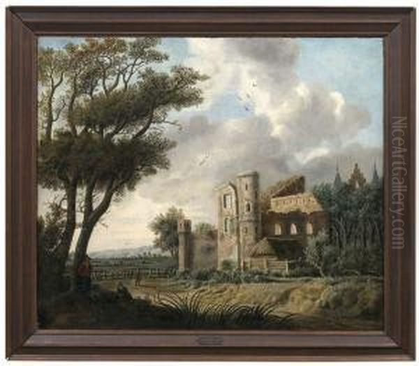 Landschaft Mit Ruinosem Gebaude Und Figurenstaffage - view 1
