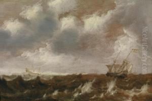 Dutch Ships In A Stormy Sea by Pieter Van Der Croos