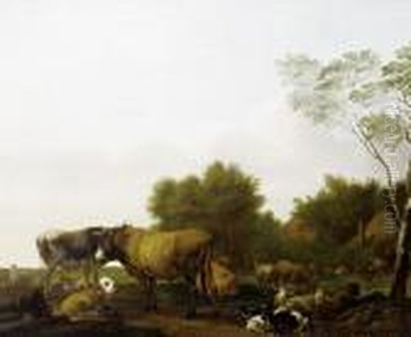 Cattle Grazing In A Meadow, Before An Open Landscape - view 1
