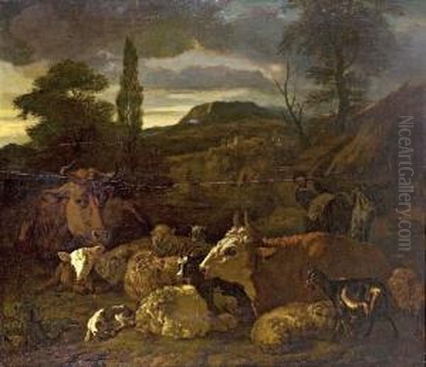 Sudliche Landschaft Mit Ruhender Viehherde - view 1