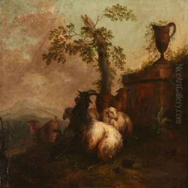 Landscape With Goats By A Classical Monument - view 1