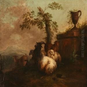 Landscape With Goats By A Classical Monument