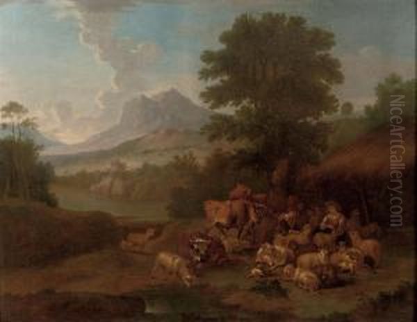 A Peasant Resting With His Herd In An Italianate Landscape - view 1