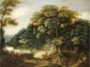 Waldlandschaft Mit Reitenden Jagern by Gommaert Van Der Gracht