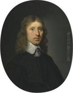 A Bust Portrait Of A Gentleman In Black With A Lace Collar