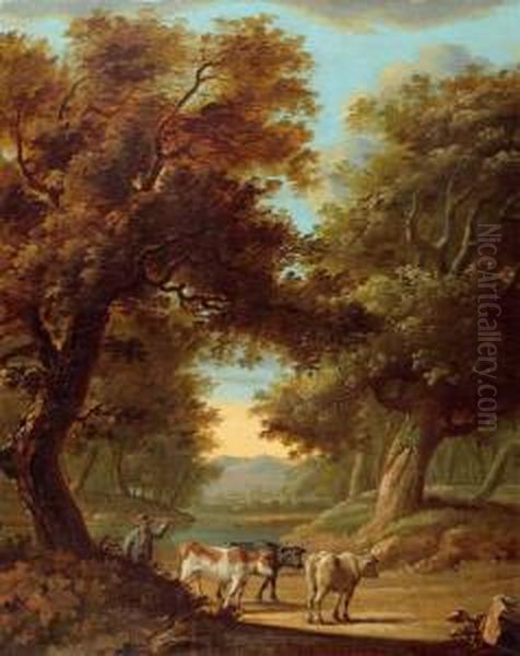 Cows In A Forest Landscape. - view 1