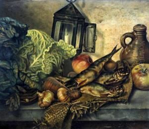 Still Life Of Fish, Vegetables, Jug And Lamp thumbnail