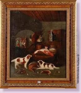 Chiens Devant Une Nature Morte Au Gibier Et Aux Poissons by Joris van der Haagen or Hagen