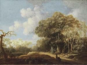 A Stag Hunt In A Wooded Landscape by Joris van der Haagen or Hagen