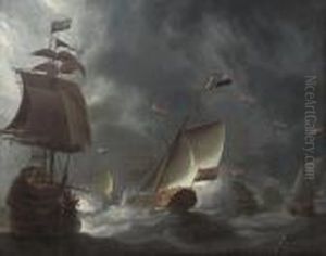 The Dutch Fleet Firing A Salute As The Prince Of Orange's Yacht Arrives At The Anchorage
