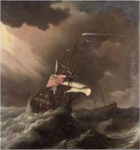A British Man-o'-war In Heavy Seas by Joris van der Haagen or Hagen