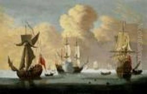 Marine. Britische Kriegsschiffe Auf Unbewegter See. by Joris van der Haagen or Hagen