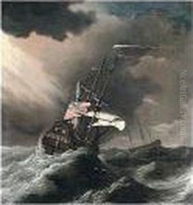 A British Man Of War In Heavy Seas by Joris van der Haagen or Hagen