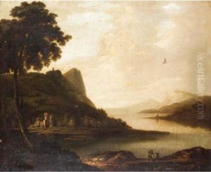 An Extensive Landscape With Figures On The Bank Of A Lake