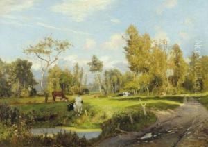 Paysage D'ete Avec Vaches by Hendrik Van Der Hecht