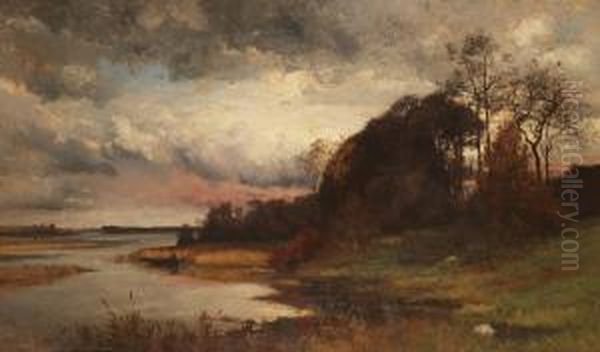 Rivierlandschap Met Visser Aan De Oever - view 1