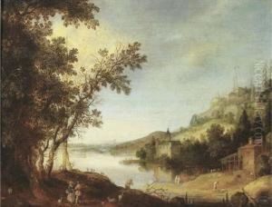 An Extensive River Landscape With Travellers By A Road by Claes Dircksz. Van Der Heck