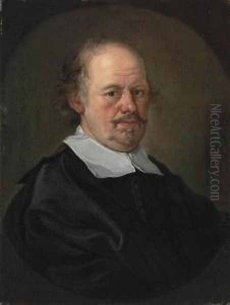 Portrait Of A Gentleman, Bust-length, In A Black Doublet And Mantle, And A Clerical Collar, Feigned Oval - view 1