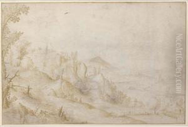 Mountainous Landscape, With A River And A Distant Town - view 1