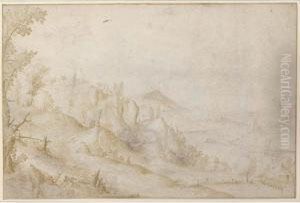 Mountainous Landscape, With A River And A Distant Town by Gerard Van Der Heyden