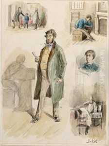 'kostschool Schetsen', A Collection Of Seven Drawings Depicting Daily Life Scenes On A Boys Boarding School