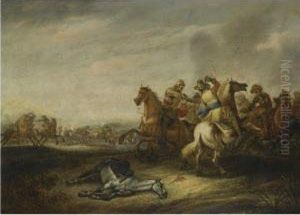 A Cavalry Battle by Abraham van der Hoef