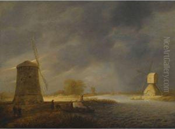 A Landscape With Windmills By A Waterway - view 1