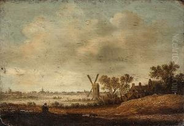 An Extensive River Landscape With A Windmill And Houses In The Foreground - view 1
