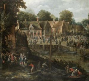 A Village Kermesse With Elegant Figures Entering Boats A Village Kermesse With Elegant Figures Entering Boats