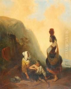 Tyrolean (?) Landscape With Figures Near The Well by Jan Van Der Kaa