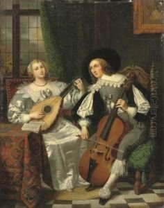 A Musical Couple by David Iii Van Der Kellen