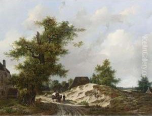 Travellers On A Country Road by Adrianus Van Der Koogh