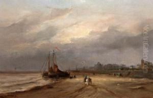 Bomschuiten Op Het Strand Voor De Scheveningse Boulevard by Gerard Van Der Laan