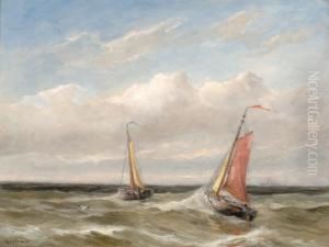 Two Ships On A Stormysea by Gerard Van Der Laan