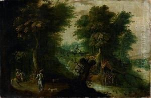 Chasseurs Dans Un Paysage Boise by Jasper van der Lamen