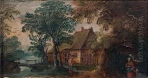 Paysans Devant Une Chaumiere by Jasper van der Lamen