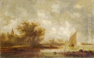 An Extensive Landscape With Boats by Reynier Van Der Laeck