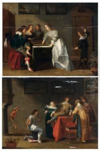 La Partie De Trictrac Les Couples Galants by Christoffel Jacobsz van der Lamen