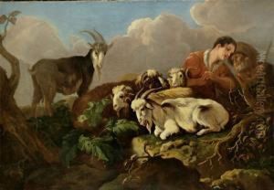 Pastori Ed Armenti In Unpaesaggio Collinare by Govaert Gabriel Van Der Leeuw