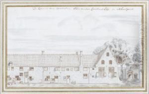 Vue Du Prinsenhof De La Schoolstraat Adelft by Willem Van Der Lelie
