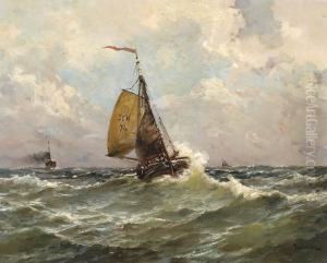 A Pink From Scheveningen At Sea by Jan Van Der Linde