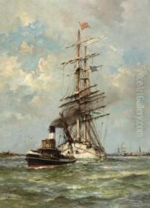 Tall-ship On The Ij At Amsterdam by Jan Van Der Linde