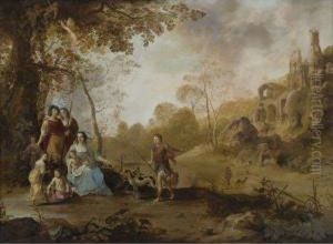 An Allegorical Family Portrait In A Landscape by Dirck Van Der Lisse