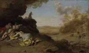A Classical Landscape With Sleeping Nymphs by Dirck Van Der Lisse