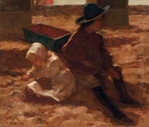 Children Playing On The Beach by Marinus Van Der Maarel