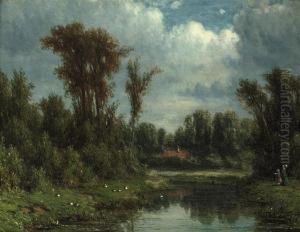 Elegant Figures Near A Pond In Summer by Jacob Jan van der Maaten