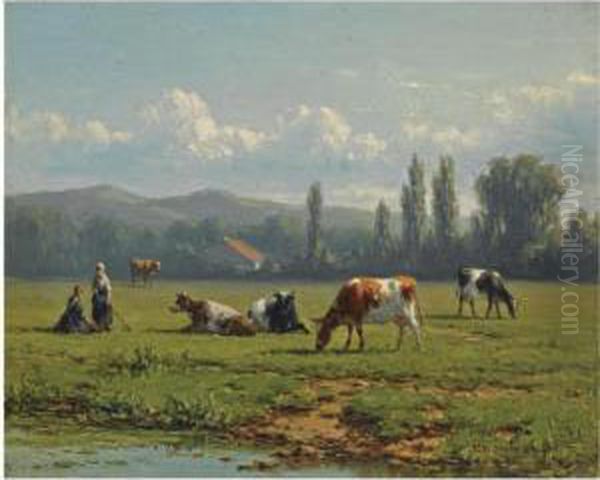 Cows In A Summer Landscape - view 1