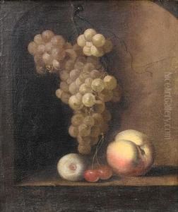 Grapes, Cherries, A Peach And An Apple On Atable Top Within A Stone Niche by Barend or Bernardus van der Meer