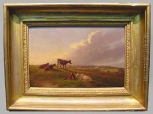 Cattle On A Hillside by Jan van der Meer